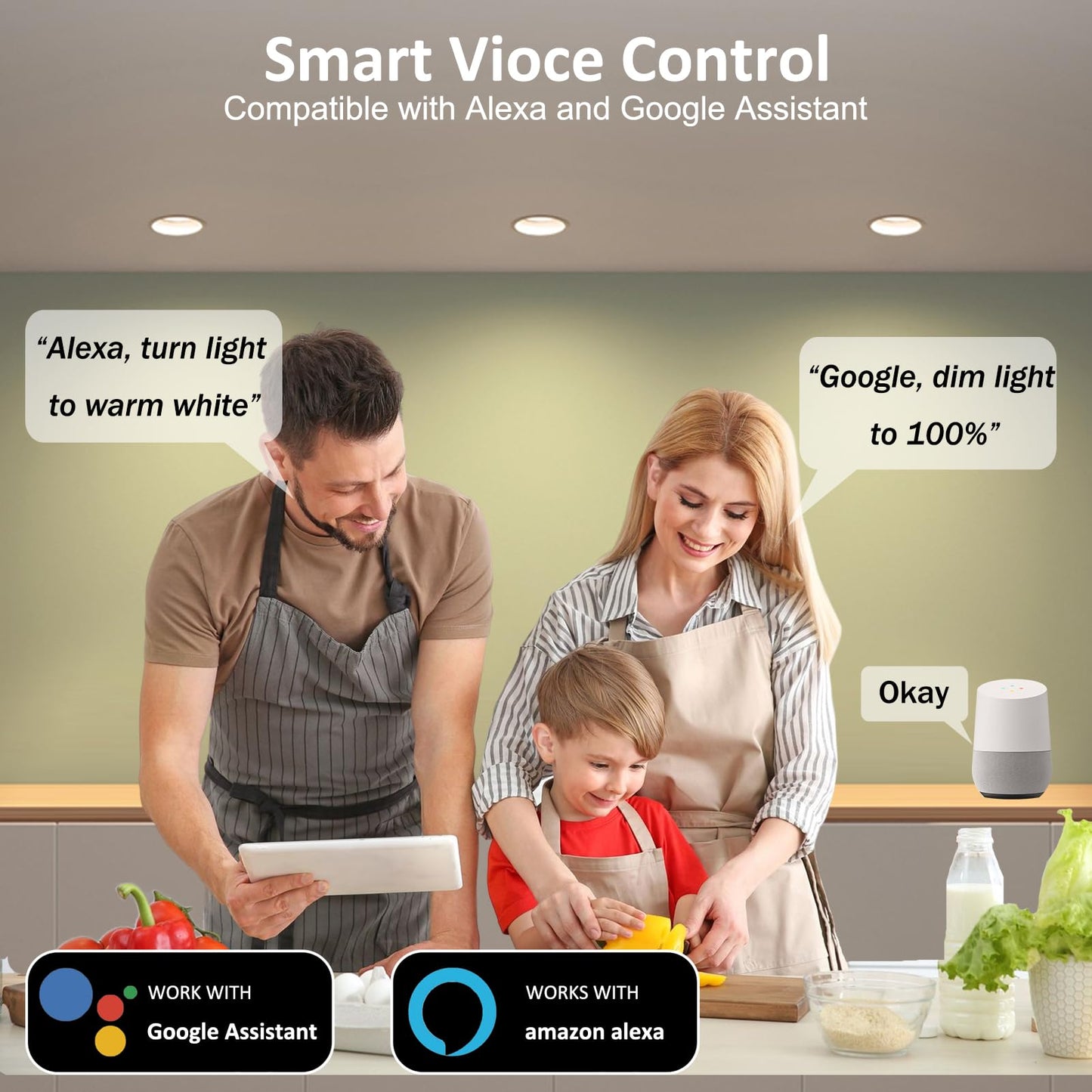 Smart WiFi 2 Inch LED Downlight, 5W RGBCW Recessed Light 2700K-6000K, Dimmable COB Color Changing, Compatible with Alexa/Google, LED Driver Included, 6 Pack