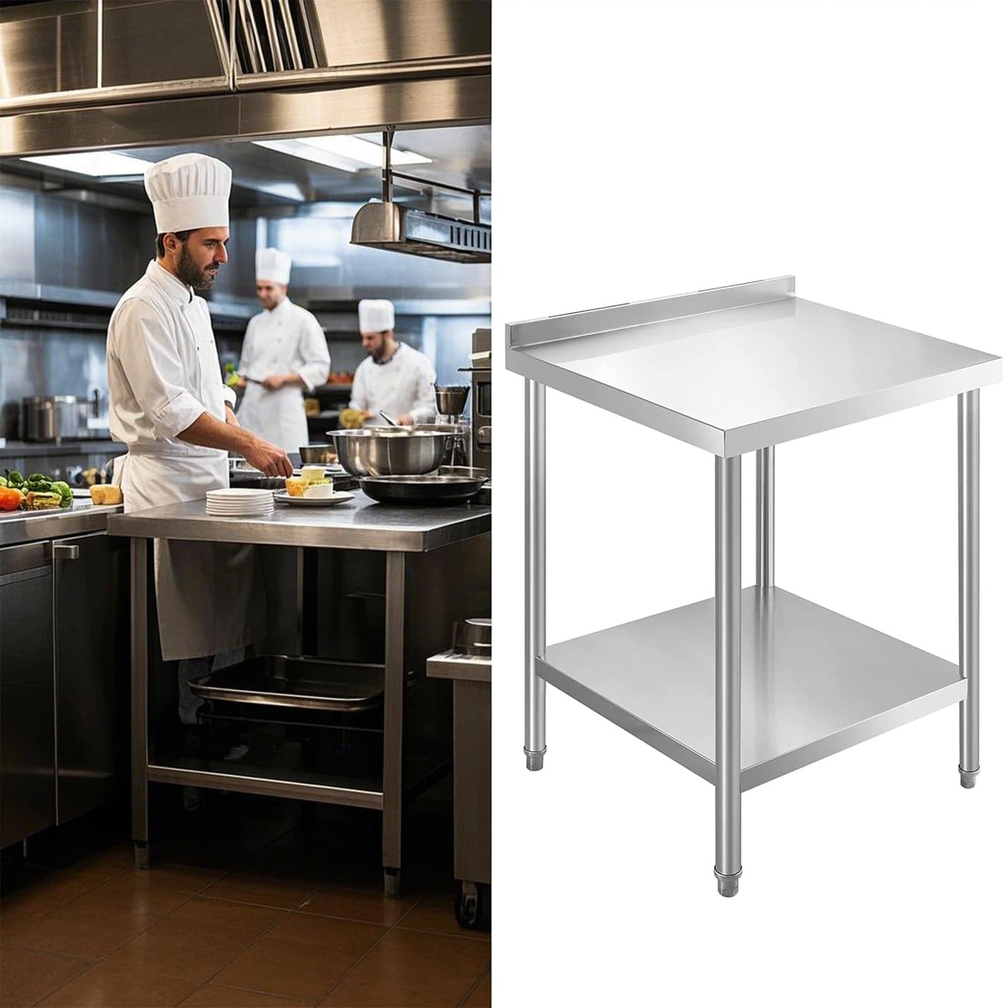 HXCFYP Stainless Steel Table Stainless Steel Table for Prep & Work 30 x 24 Inches with Backsplash and Knife Block for Restaurant, Home and Hotel