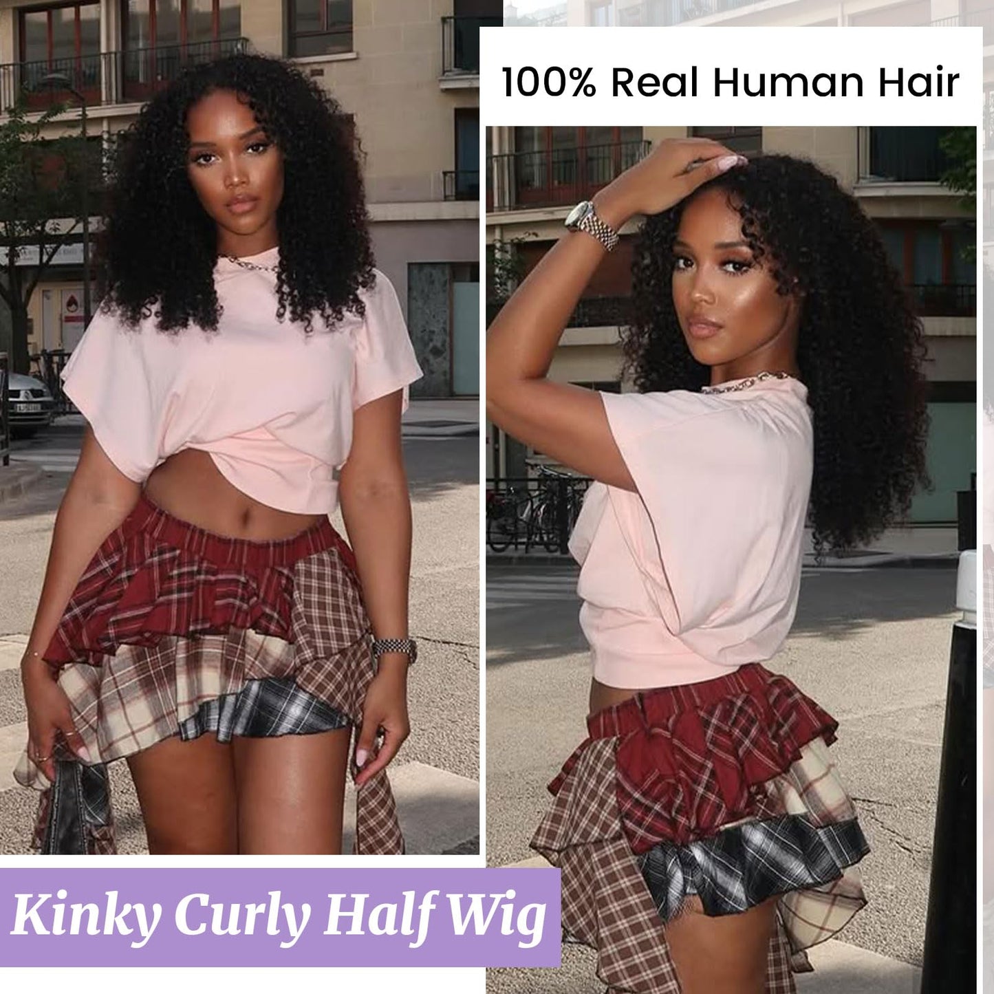 DSEKCAIN Curly Half Wig Human Hair 22 Inch 210 Density 100% Real Human Hair Afro Kinky Curly Half Wig 3 In 1 Seamless Flip Over