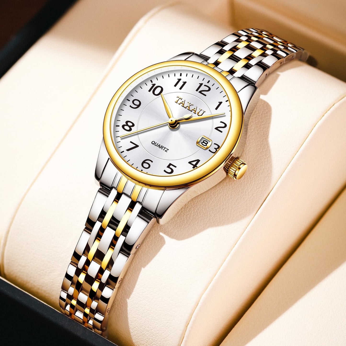 Taxau Small Face Womens Watch Silver Gold Two Tone Watches for Women Ladies Stainless Steel Waterproof Easy Read Womens Watch with Date Dress Quartz Women Wrist Watches Reloj para Mujer