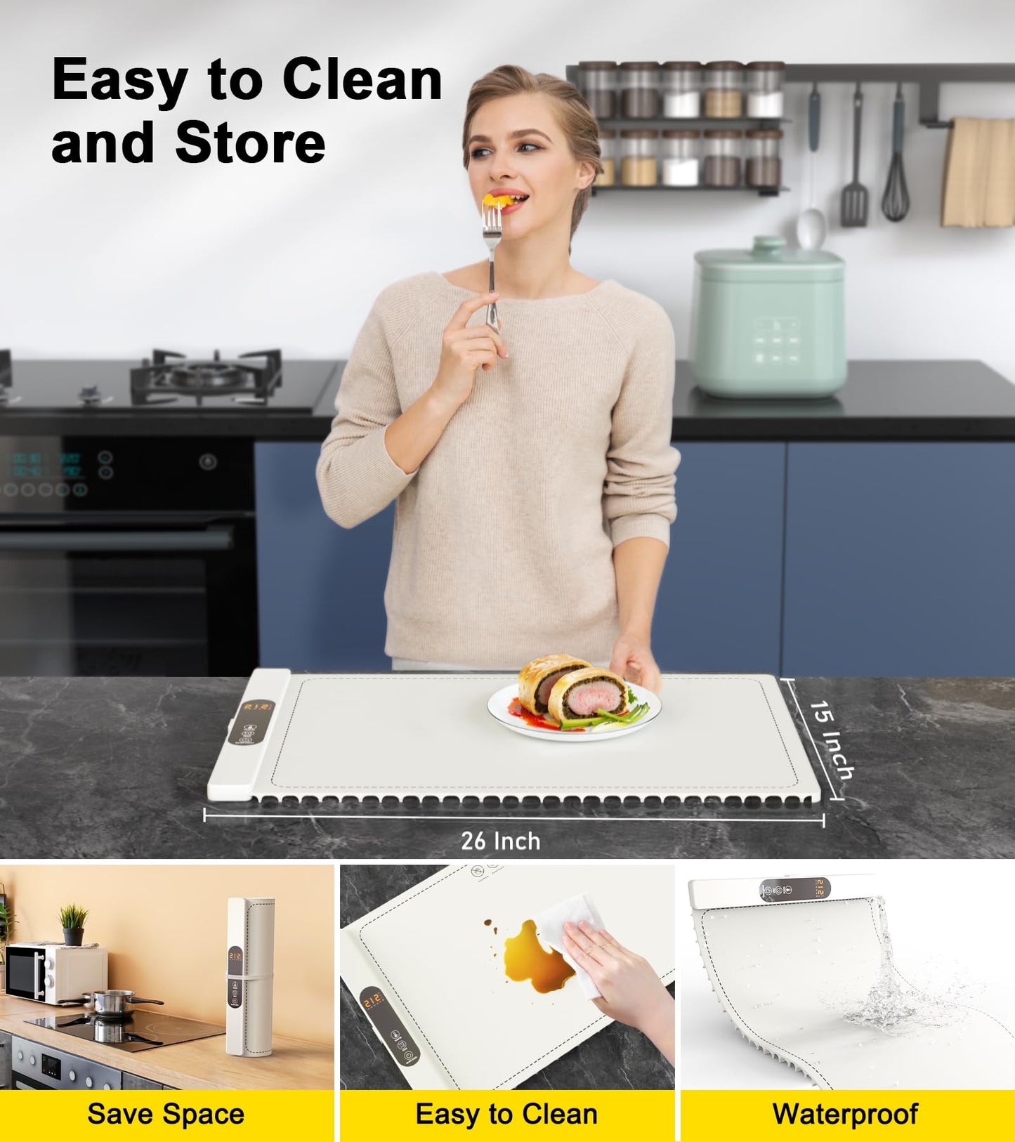 Warming Mat for Food, Electric Silicone Warming Tray for Buffet Party, 6 Temperature Settings, 5H Timer, Safety Lock, Foldable Plateful Food Warmer Mat for Countertop, Kitchen, Family