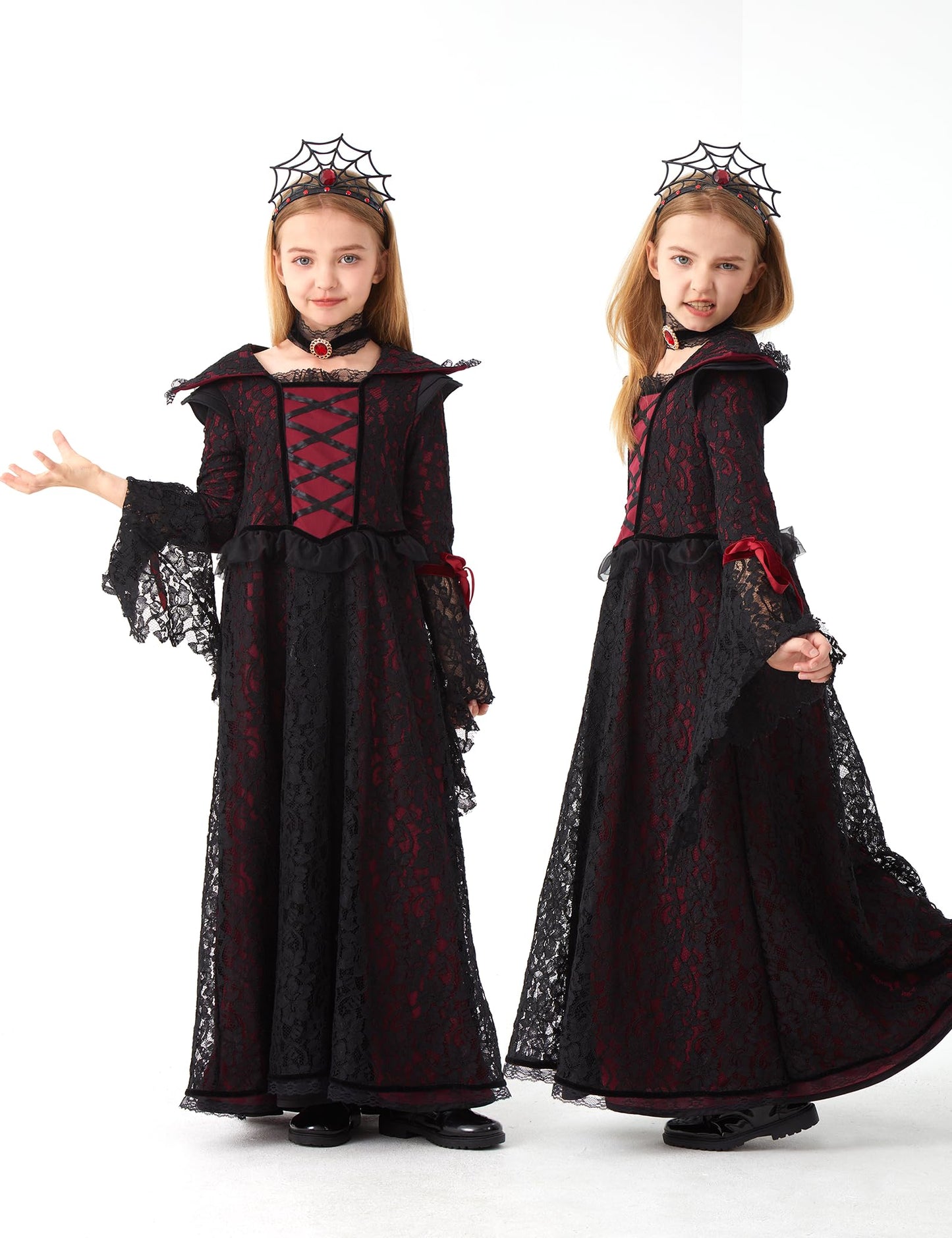 LETIME Vampire Costume for Girls Halloween kids Royal Vampire Dress Elegant Gothic Outfit for Trick-or-Treat & Parties