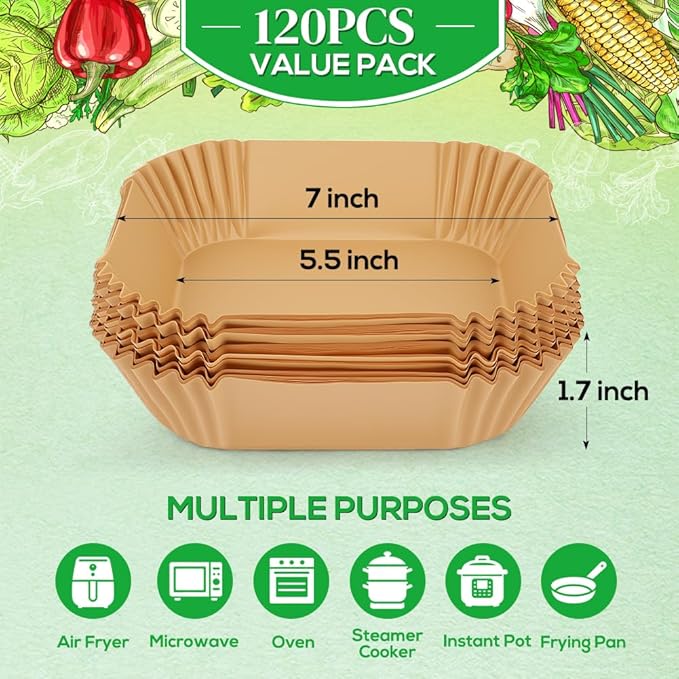 BYKITCHEN Small Air Fryer Liners for 1 to 3 QT Airfryer, 5.5in Mini Airfryer Parchment Paper Sheet, Compatible with CHEFMAN 2 Quart, Cosori 2.1QT, Dash 2.6Qt, Instant Pot Vortex 2QT Airfryer (120PCS)