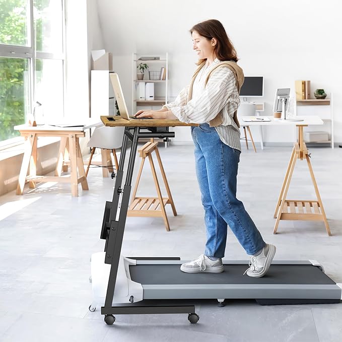 Enayplon Small Standing Desk with Wheels, Portable Treadmill Desk, Rolling Desk Adjustable Height for Laptop, Mobile Standing Table for Walking Pad, Bedside Table