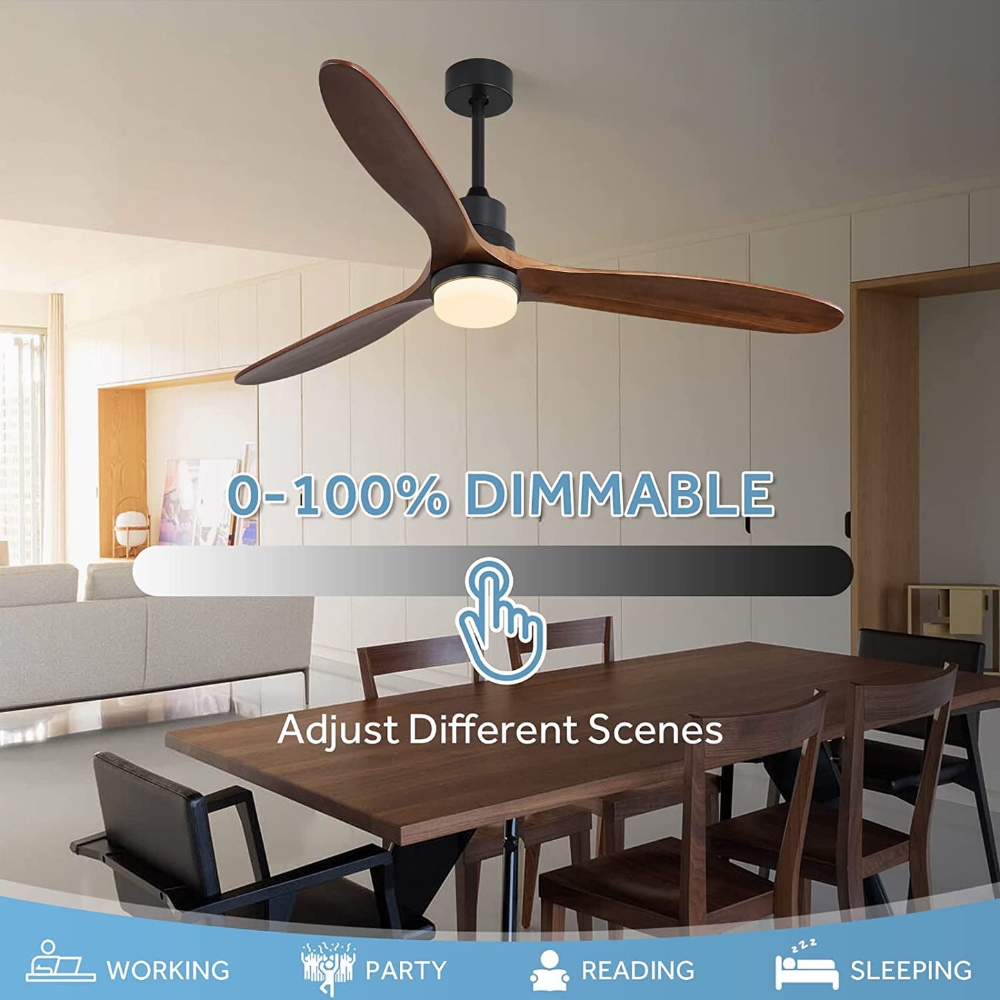 Caci Mall Ceiling Fans With Lights, 60 Inch Ceiling Fan With Light And Remote Control, Low Profile Outdoor Ceiling Fan For Patio