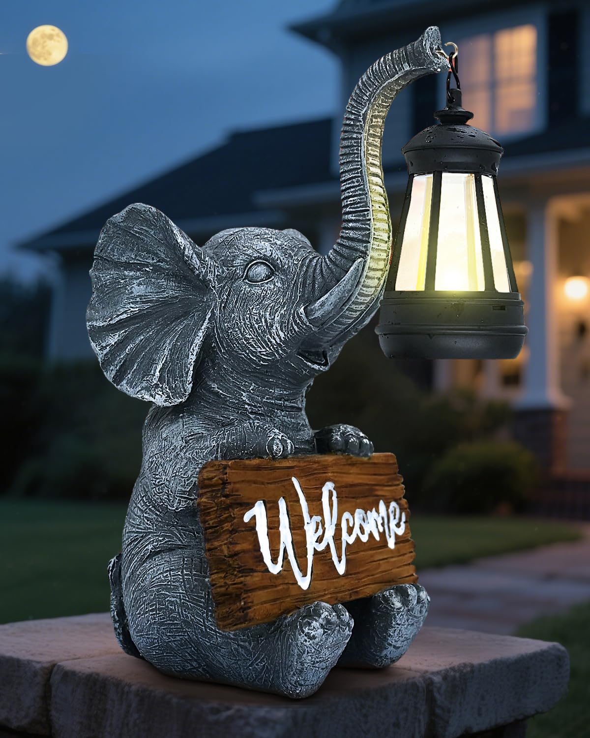 Outdoor Elephant Statues Solar Garden Decor Lights - Elephant Decoration for Garden, Balcony, Patio, Yard, Lawn - Housewarming, Fathers Day, Unique Birthday Gifts for Women Mom Grandma(White)