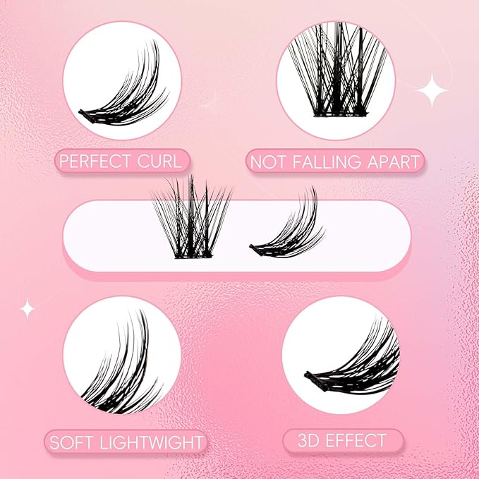 FADLASH Lash Clusters Kit Individual Lash Extensiones Wispy Faux Mink 10-16mm DIY Eyelash Extension Kit Eyelash Clusters Lashes with Bond and Seal and Remover Lash Tweezer for Self Use（AD17-D-10-16)