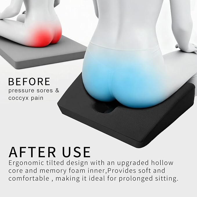 Rivquvi Gel Wheelchair Seat Cushion,Bed Sore Cushions for Butt,hemorrhoid pillow for Chair,Pressure Sore cushion,Memory Foam Butt Pillow,Sciatica,Coccyx,Pressure Ulcer Pain Relief,Washable Cover(Black