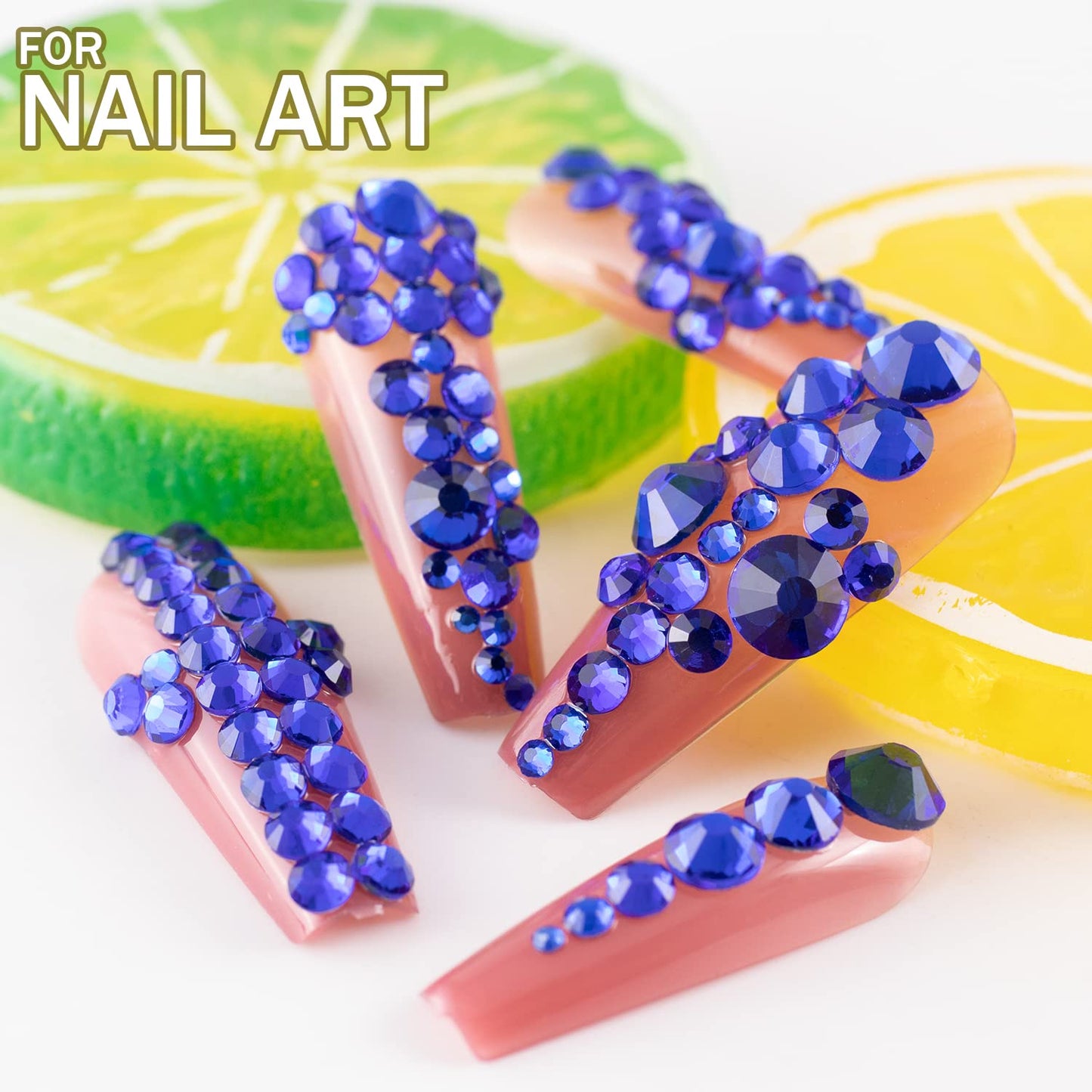 One Pack 2000 Pcs of Flatback Round Royal Blue Rhinestones 6 Sizes (1.5-6 mm) with Nail Art Rhinestone Picker Pencil and Tweezer