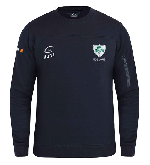 Malham USA Ireland Rugby Sweatshirt for Men Side Zip Pocket Irish Shamrock Crew Neck Longsleeve Sweatshirt(Navy,Large)