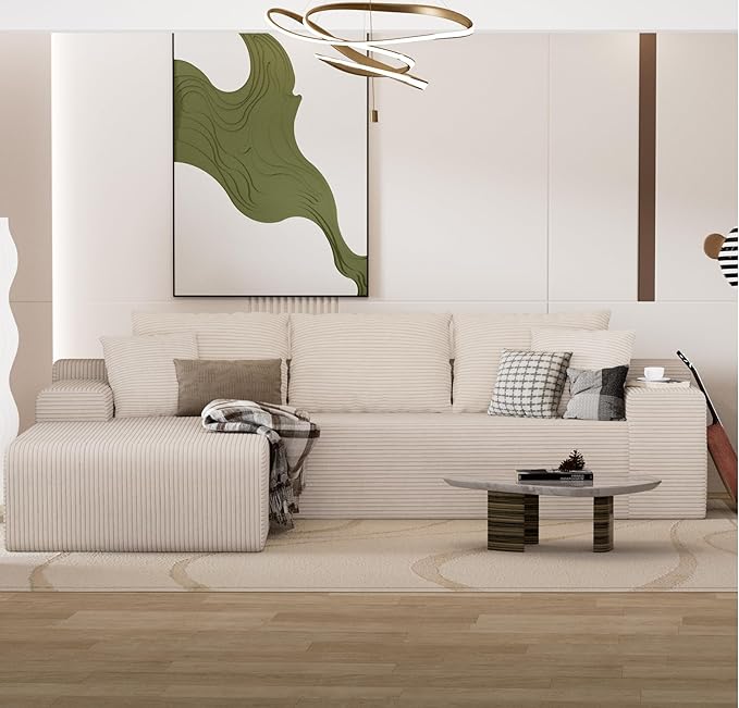 NAYA 106” Modular Sectional Sofa, Cloud Sectional Couch with Deep Seat, Modern Modular L-Shape Sofa Boneless Couch with Chaise for Living Room Bedroom (Beige, Sectional Sofa with Left Facing Chaise)