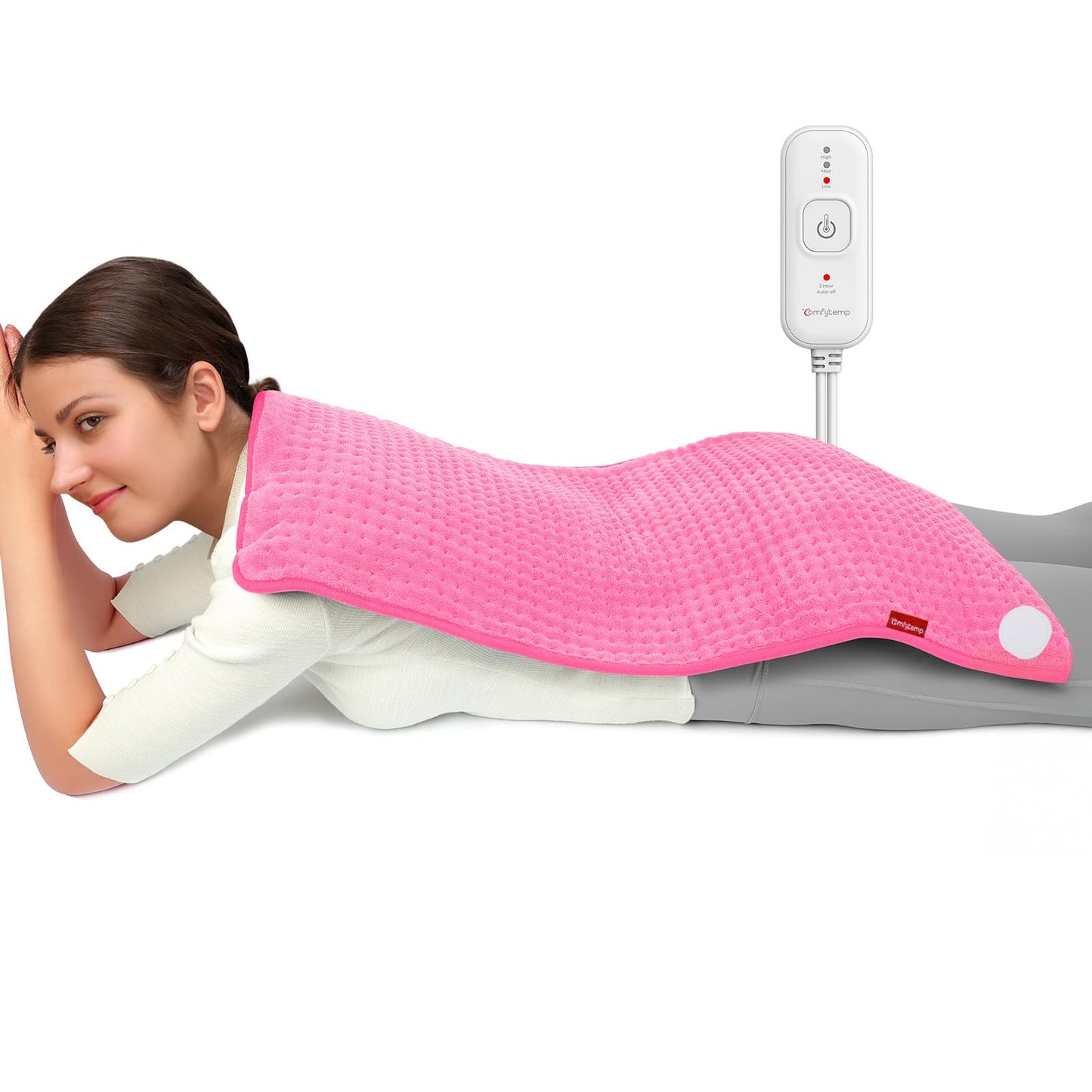 Comfytemp 17''x 33'' King Size Heating Pad for Back & Period, FSA Eligible Items Only List, HSA Approve Extra Large Cute Heating Pad XXL, Electric Heat Pad for Neck/Shoulder/Knee, Washable, Pink