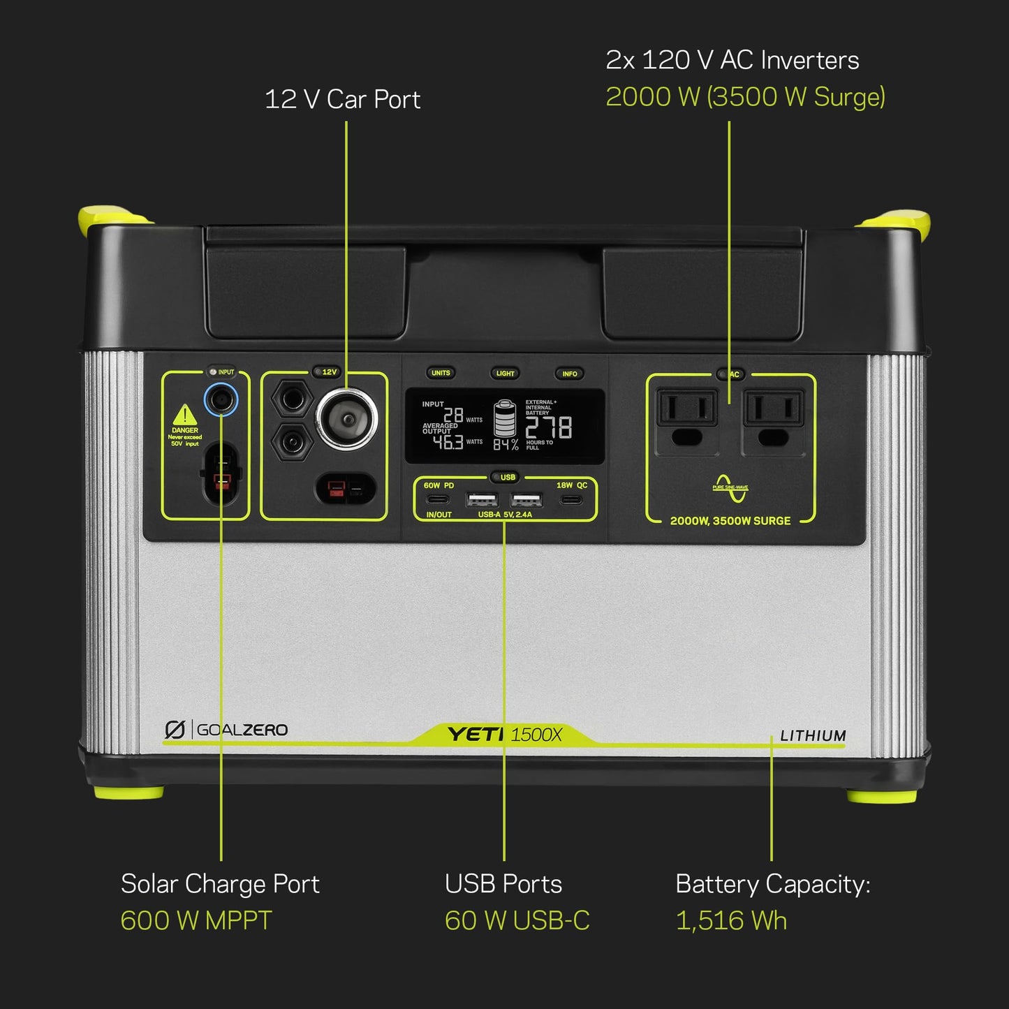 Goal Zero Yeti Portable Power Station - Yeti 1500X W/ 1,516 Watt Hours Battery Capacity, Usb Ports & Ac Inverter - Rechargeable