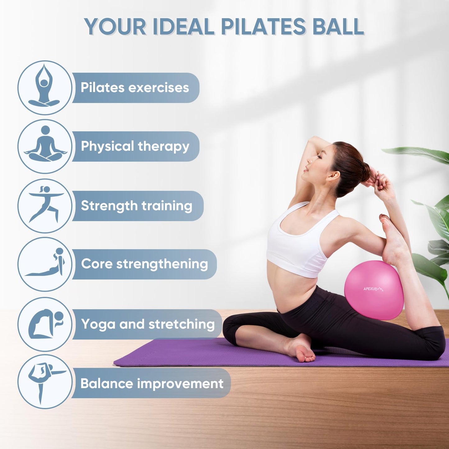 APEXUP Yoga Ball Exercise Ball, Heavy Duty Pilates Ball for Fitness, Balance, Core Workout, Physical Therapy (XXS (9") 23cm, Fuschia)