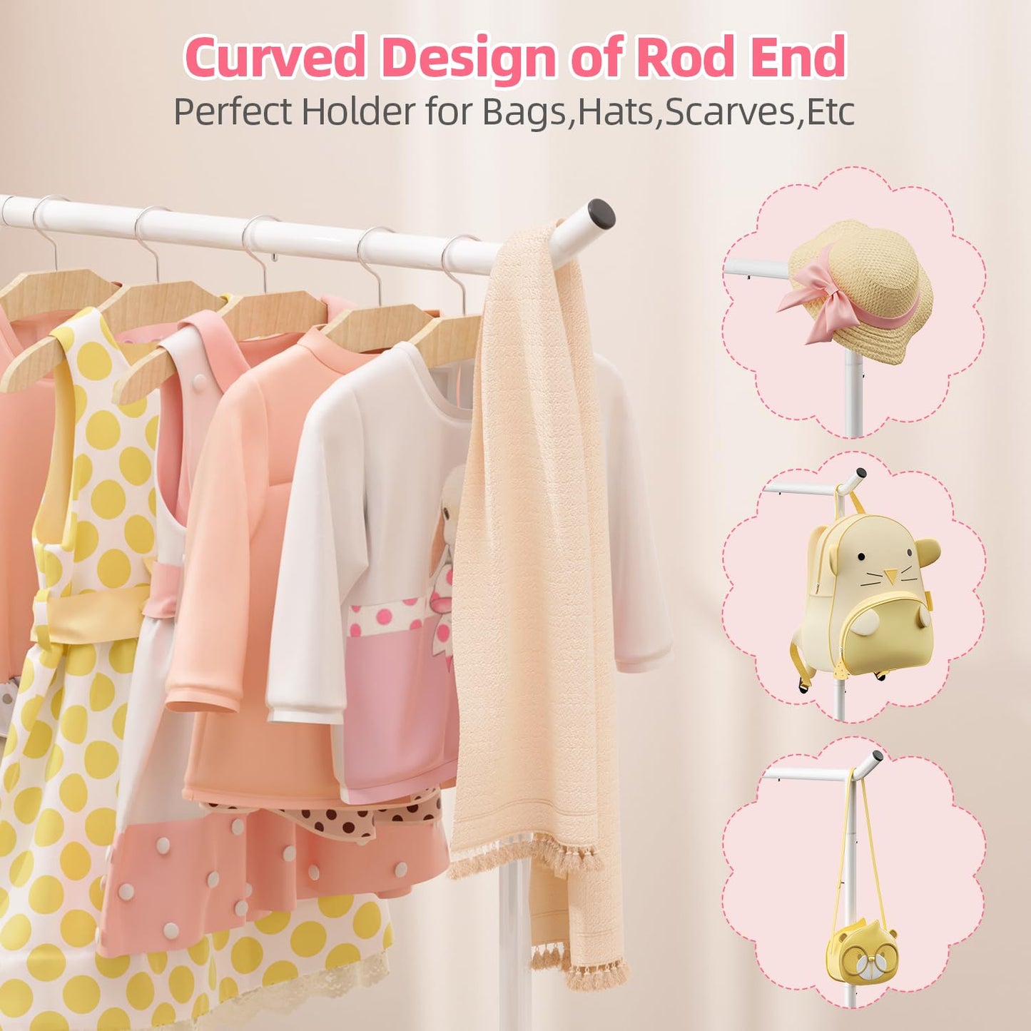 EAGMAK Kids Clothing Rack, Baby Clothes Rack with Bottom Storage Shelf, Kids Dress Up Rack for Little Girls, Metal Coat Rack Toddler Closet Organizer, Costume Garment Rack for Hanging Clothes (White)