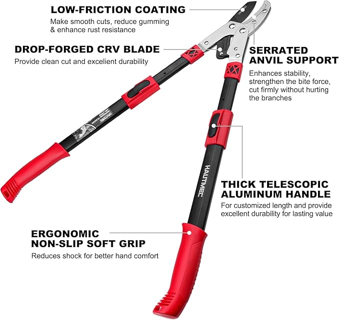 HAUTMEC Anvil Loppers for Tree Trimming Heavy Duty, Extendable 27-37'' Garden Loppers with Compound Action System, 2" Cutting Capacity,with replacement blades, HT0461