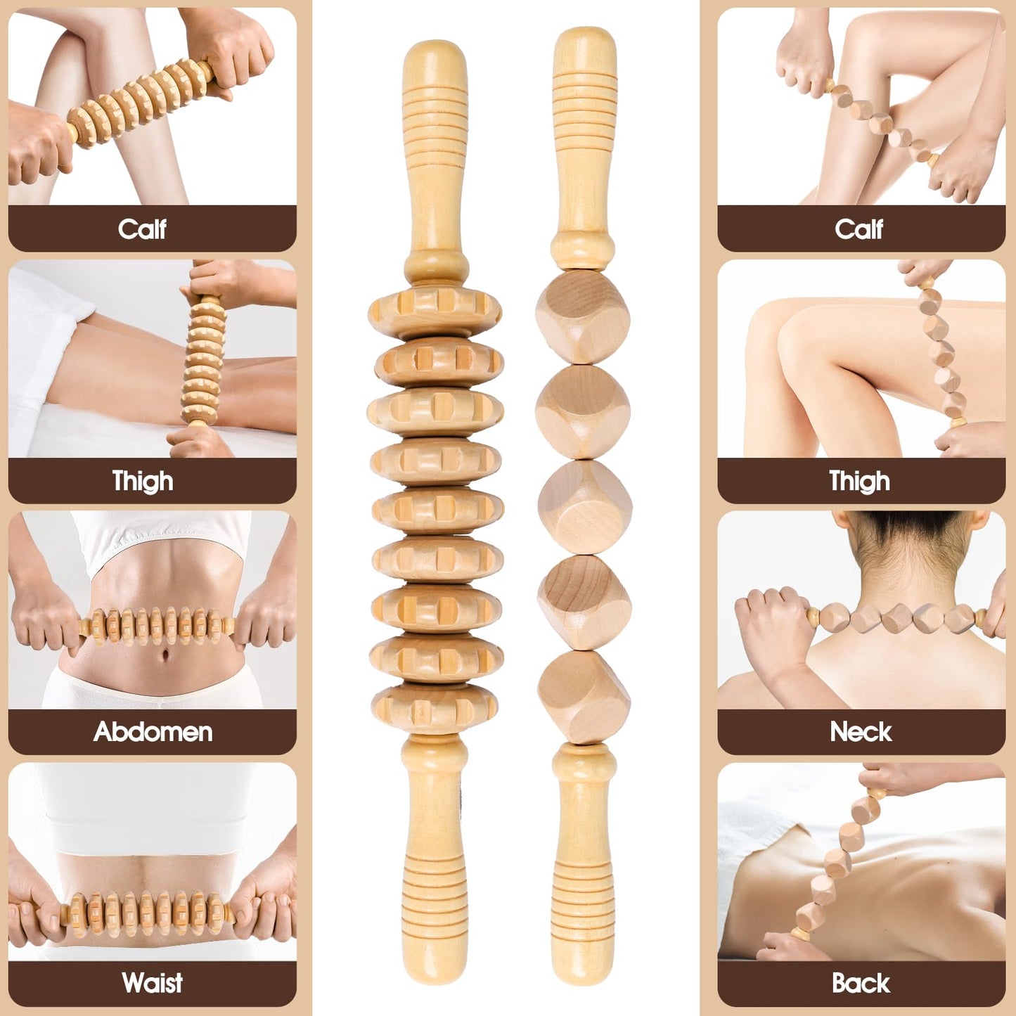 BONUMVITA Wooden Massage Tools Set, 5-in-1 Wood Therapy Massage Tools for Body Sculpting, Lymphatic Drainage Massager Manual Wooden for Maderoterapia, Guasha, Relief Muscle