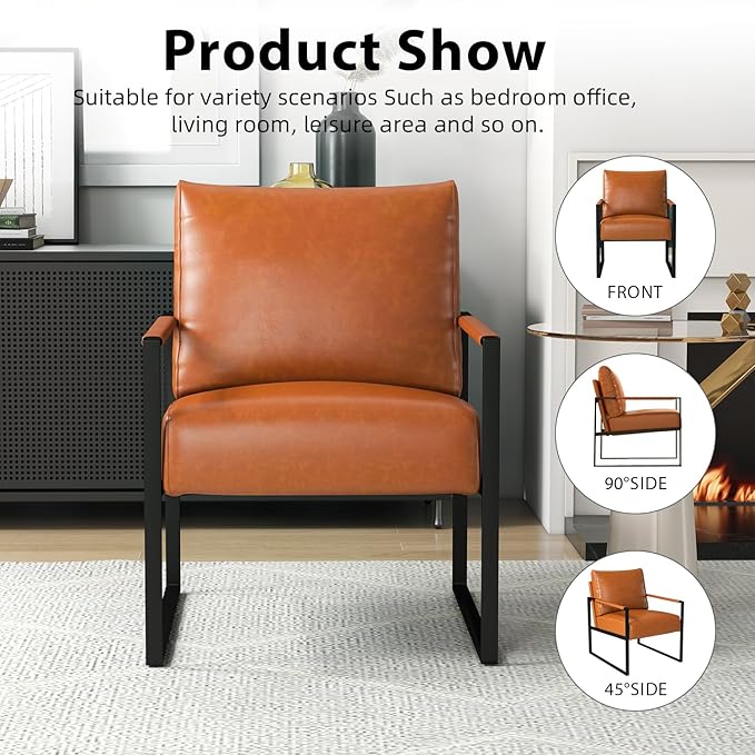 INZOY Accent Arm Chair with Metal Frame Set of 6, Comfy Living Room Chair with Plump Backrest and Cushion, Mid Century Modern Chair with Sturdy Structure, Easy to Clean, Brown