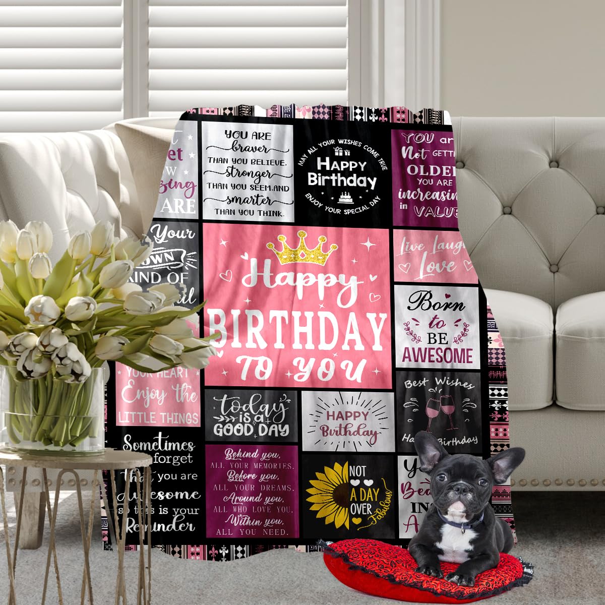 Keveloya Birthday Gifts for Women Girls Throw Blanket 60"X50", Happy Birthday Decorations Blanket, Unique Happy Birthday for Women, Womens Birthday Gift Ideas for Her Friend Mom Sister Grandma Wife