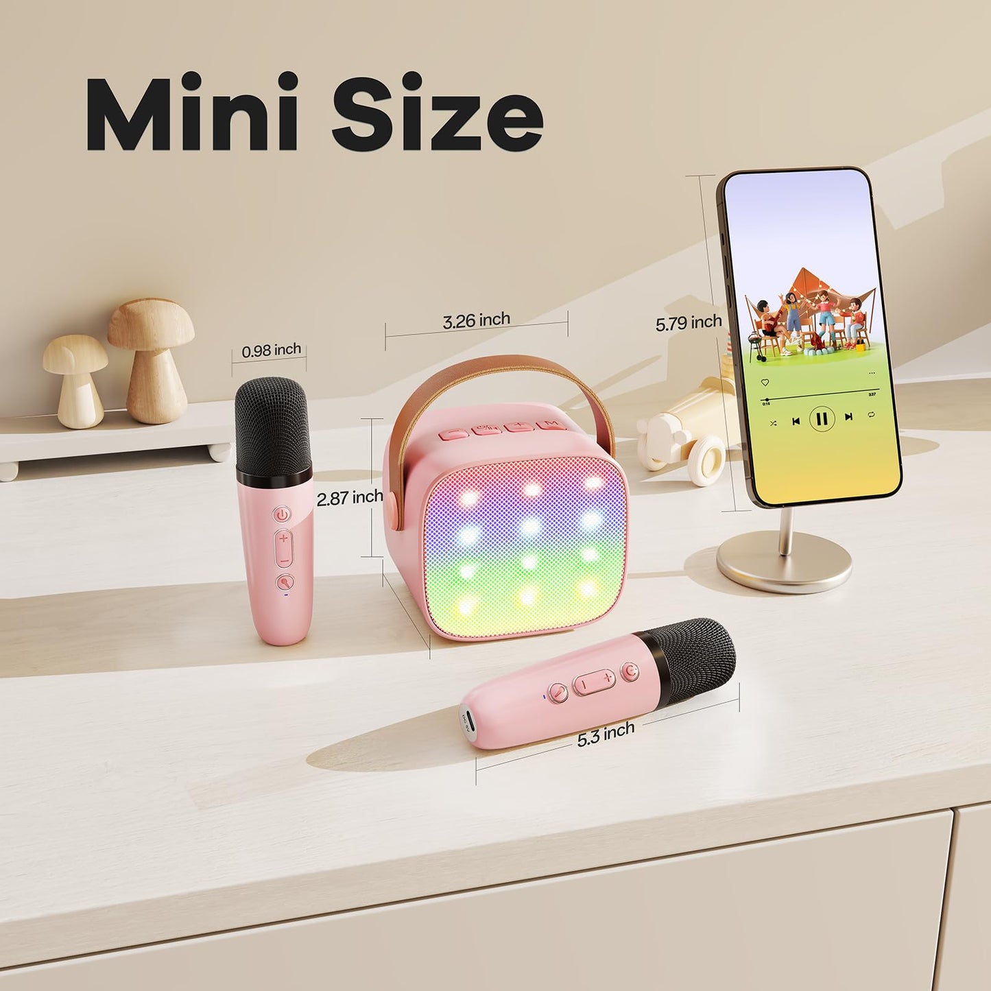 YLL Mini Karaoke Machine for Kids Adults, Portable Bluetooth Speaker with 2 Wireless Microphones, TOP Birthday Gifts Toys for Girls Ages 3, 4, 5, 6, 7, 8, 9,10,11,12+ Years Old Toddler (Lightpink)
