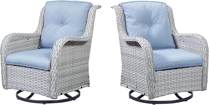Belord Outdoor Swivel Rcoker Patio Chairs - Outdoor Swivel Patio Chairs Set of 2 Wicker Chair Patio Furniture Sets with Covered Cushion for Porch Deck Balcony Garden, Baby Blue
