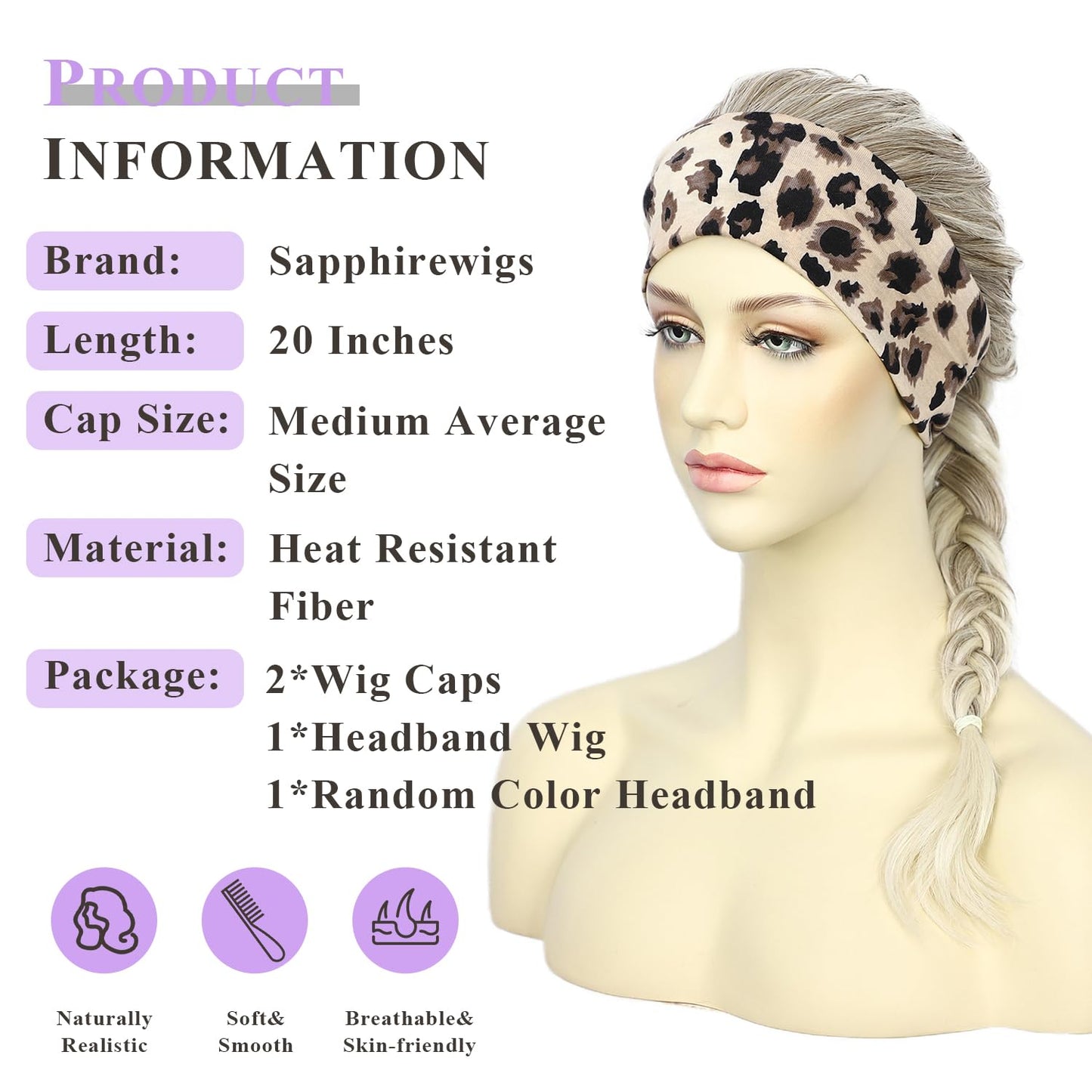SAPPHIREWIGS Headband Wig for Women Body Wave Synthetic Headband Wig Highlight Brown with Tips Glueless Heat Resistant Fiber Nat