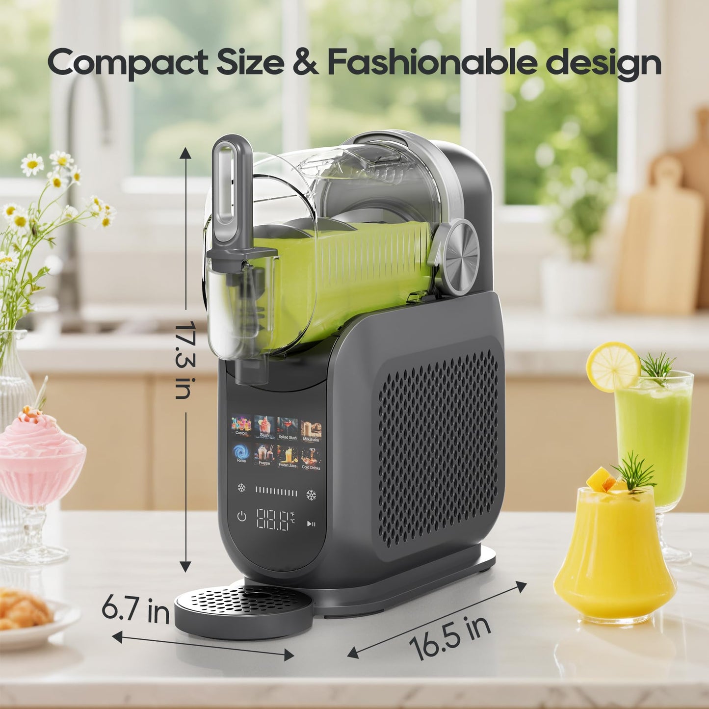 POFABIK Slushie Machine for Home, 88oz No Ice Needed Slushy Machine for Home, 6 Preset Programs Frozen Drink Maker with Recipe LED Display Self-Clean, Slushie Maker for Margaritas, Frappés, Milk Shake