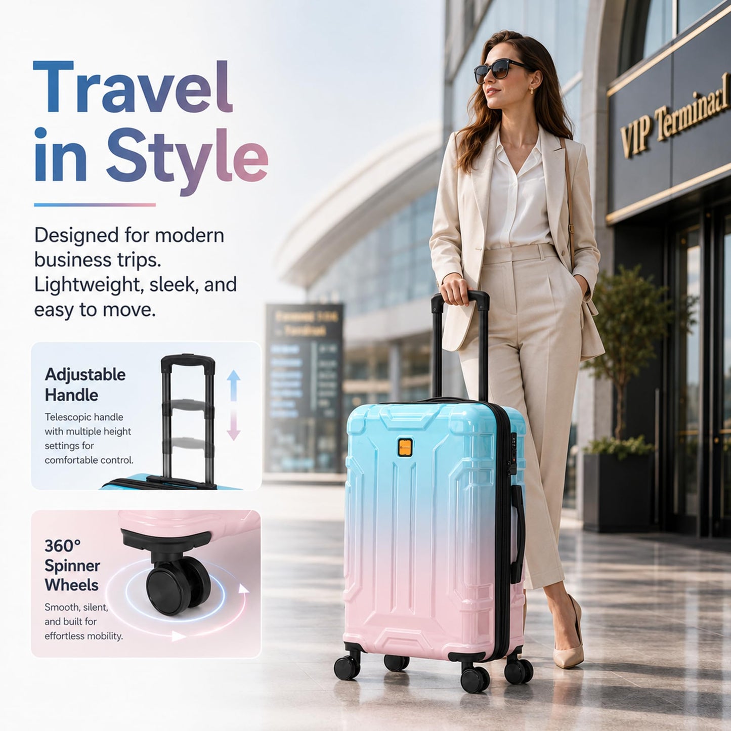 ROASMO 5 Piece Hardshell Suitcase Set, 20/24/28" 25% Expandable Luggage Set with Matching Travel Bags, 22x14x9 Airline Approved Carry On, TSA Lock, Spinner Wheels, ABS+PC (Beige)