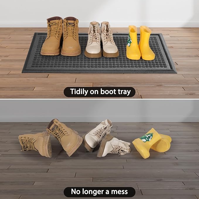 Boot Tray, Heavy Duty Waterproof Shoe Drying Mat, Non-Slip Entryway Tray for Muddy Boots, Indoor Outdoor Use, 15x30 inches, Grey