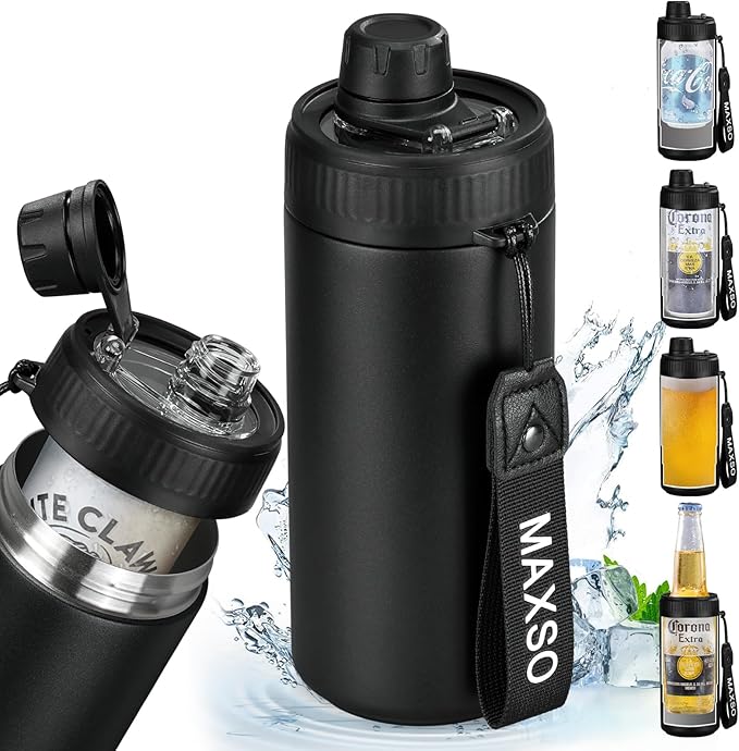 MAXSO Sealed Can Cooler Fizz Lid Can Cover for 12 oz Regular, Slim Skinny Cans & As Thermal Bottle, 4-in-1 Insulated Vacuu...