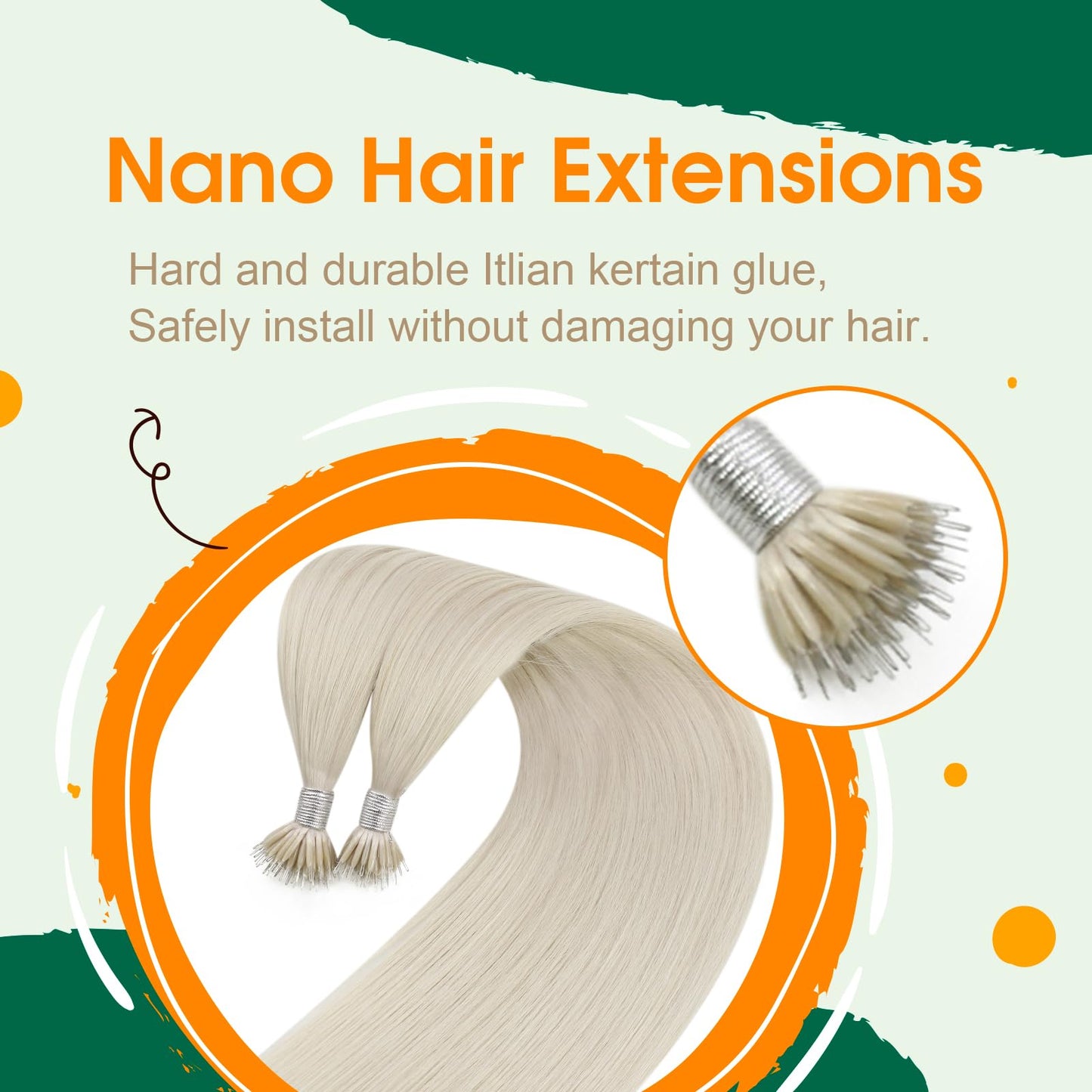 Easyouth Nano Extensions Human Hair Blonde Nanos Ring Hair Extensions White Blonde Nano Beads Extensions Glamorous Hair 14 Inch