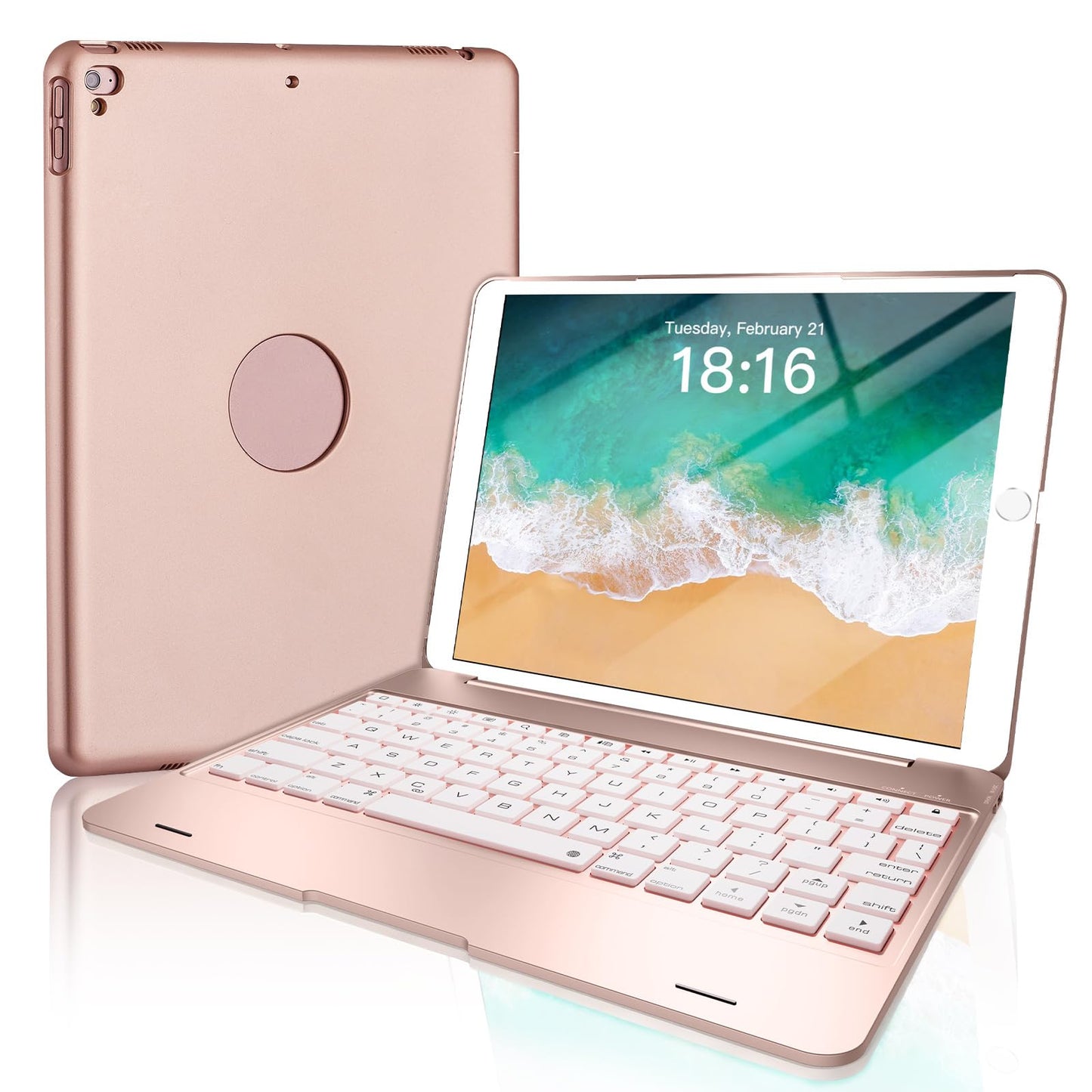 NOKBABO iPad Keyboard Case for iPad Pro 9.7 inch, 2018 iPad 6th Gen, 2017 iPad 5th Gen, iPad Air 2 & 1 case with Keyboard, 130° Smart Folio Hard Back Cover, Ultra Slim, Auto Wake and Sleep - Rose Gold -Like New