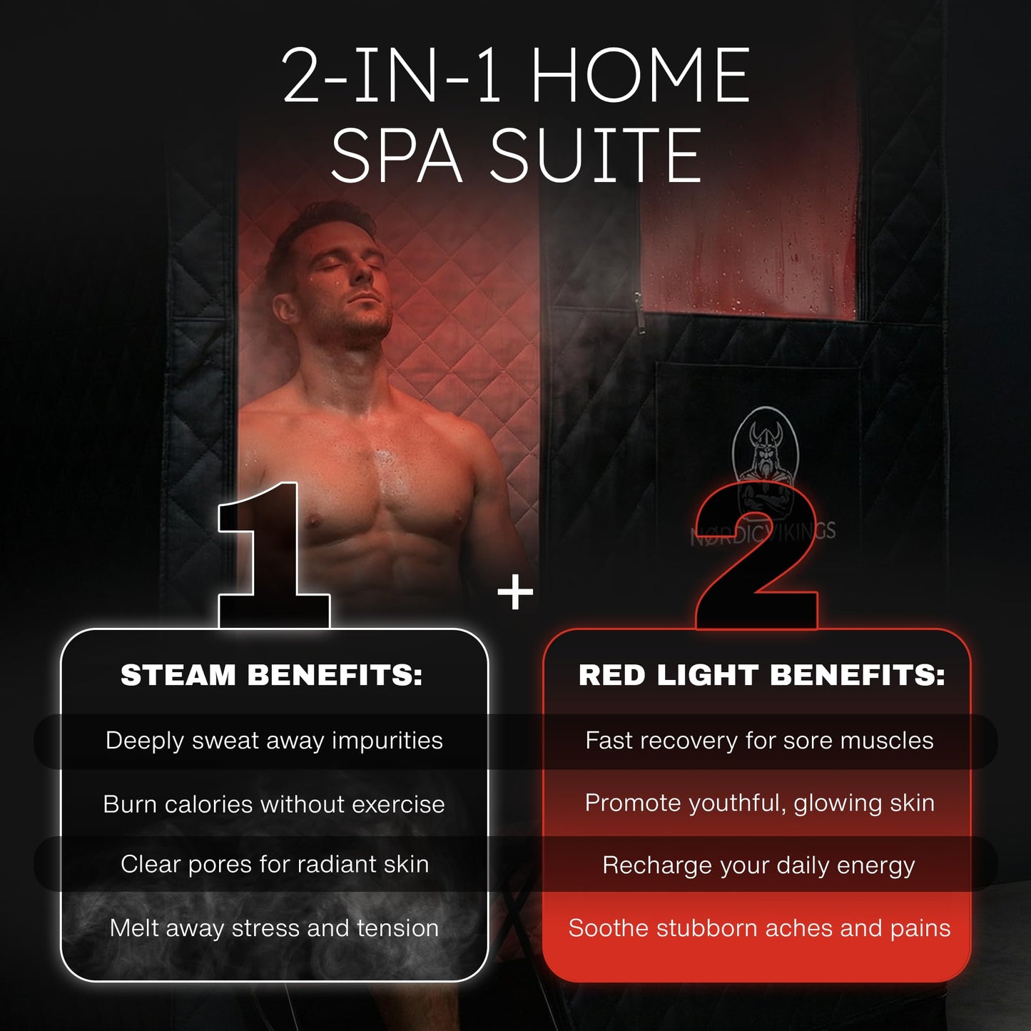 Nordic Vikings Portable Steam Sauna Pod for Home, Large Sit-in Design, Fast Heat-Up, 3L Steamer with Remote, 660 nm Red-Light Panel, Foldable Indoor Spa Tent for Relaxation & Recovery