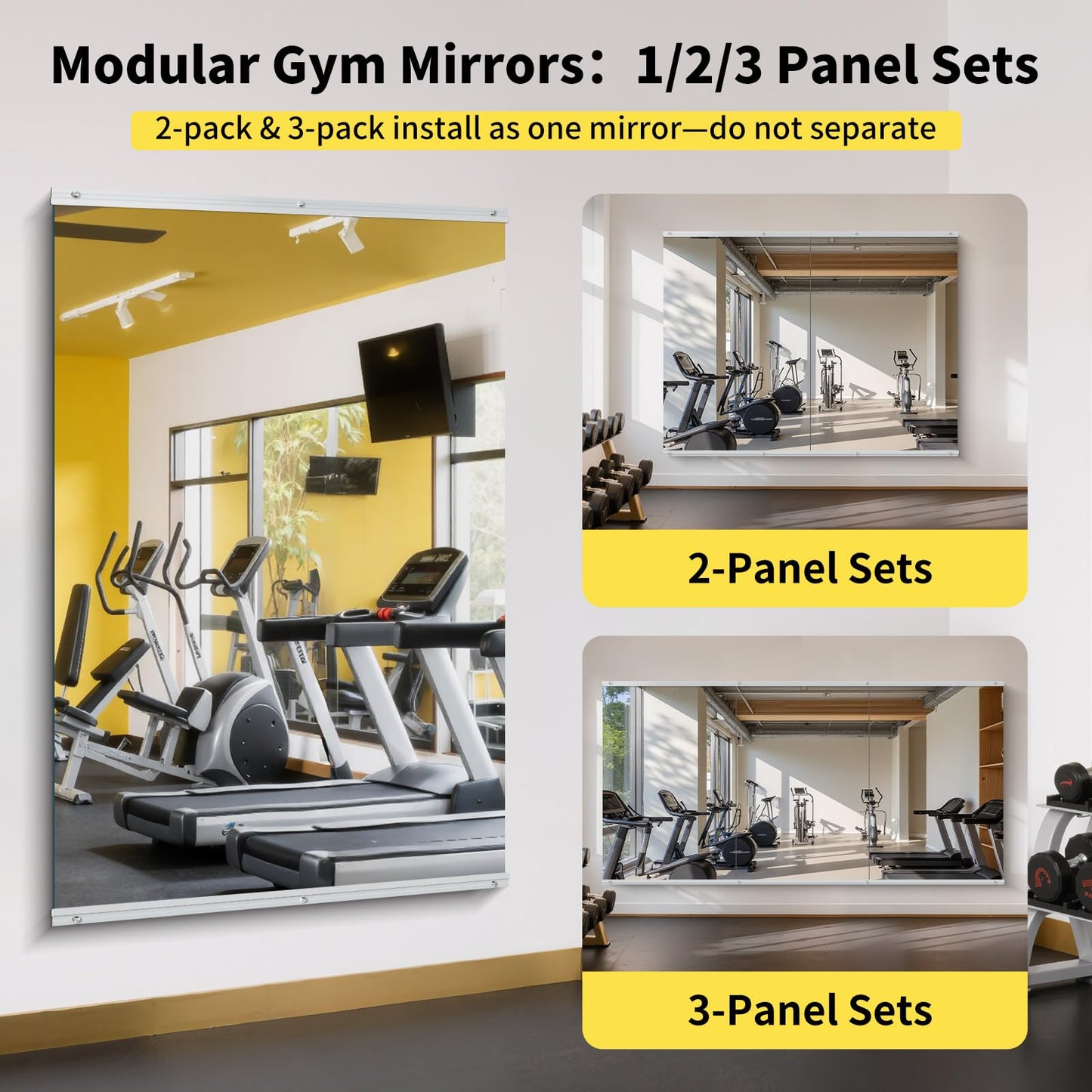 InfiniGlass Home Gym Mirror - 55x28 Inch, 2PCS Frameless Tempered Glass Full Body Mirror for Wall Mount - Ideal for Yoga, Workout, Bedroom, Dance Studio (Silver)