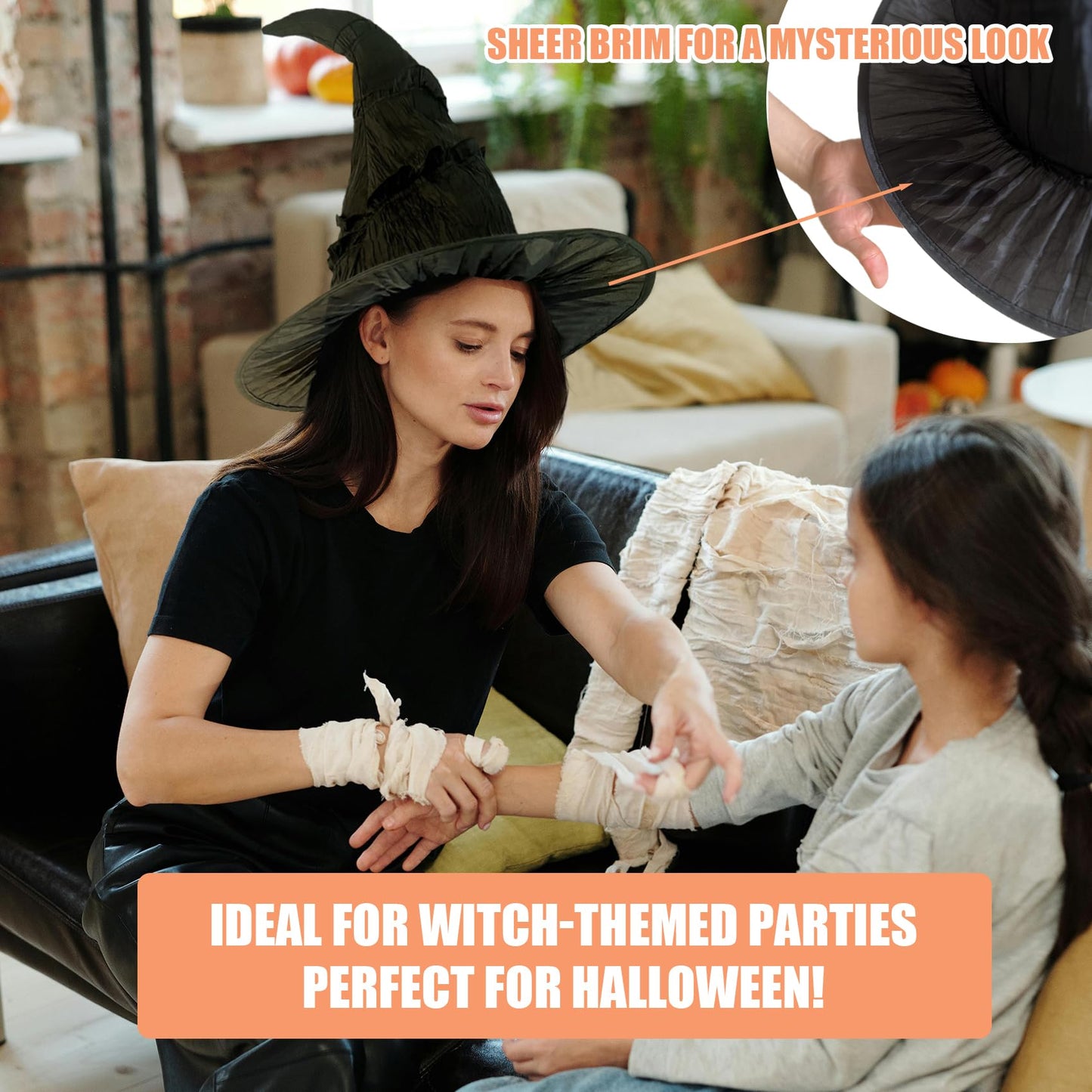 JYOUMI Halloween Black Witch Hat Black Witches Hat for Women Halloween Costumes Accessories Masquerade Cosplay Costumes