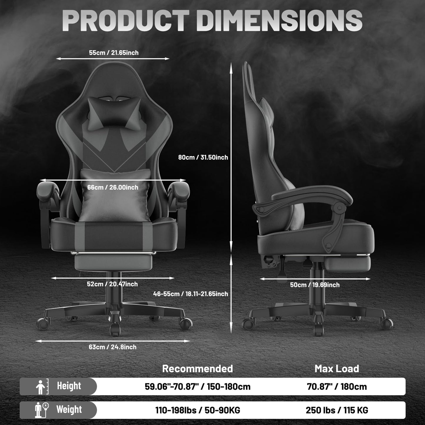Soontrans Grey Gaming Chair with Large Mouse Pad, Ergonomic Computer Office Chair with Wider Seat Cushion, Reclining PU Leather Gamer Chair with Footrest for Adults, High Back Video Game Chair