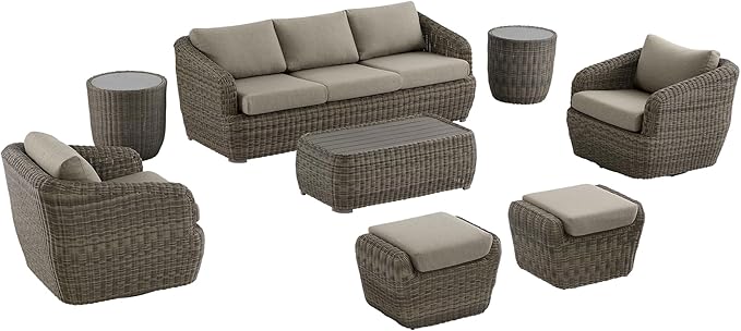 CHITA Patio Wicker 3-Seater Sofa with Removable Cushion, Backyard Rattan Chair for Sunrooms, Patios, Decks, Fully Assembled