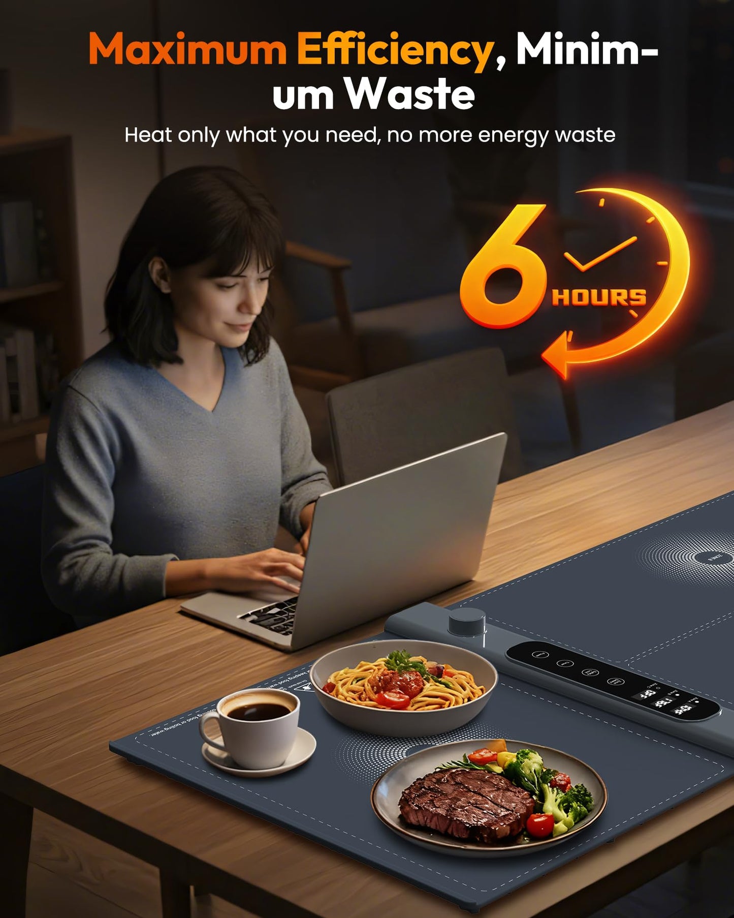 3-Zone Independent Warming Mat for Food 40"x17" XXL, Food Warming Mat with 17 Precise Temp Levels & 1–6H Timer, Heating Mat for Food, Silicone Roll-Up Food Warmer & Warming Tray for Party Buffets