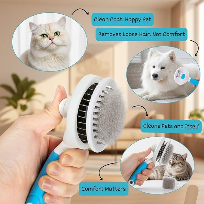 Pettdit Pet Hair Remover & Detailer Bundle – Reusable Lint Roller + Grooming Brush for Cats & Dogs – Removes Fur from Furniture, Carpet, Clothes & Bedding
