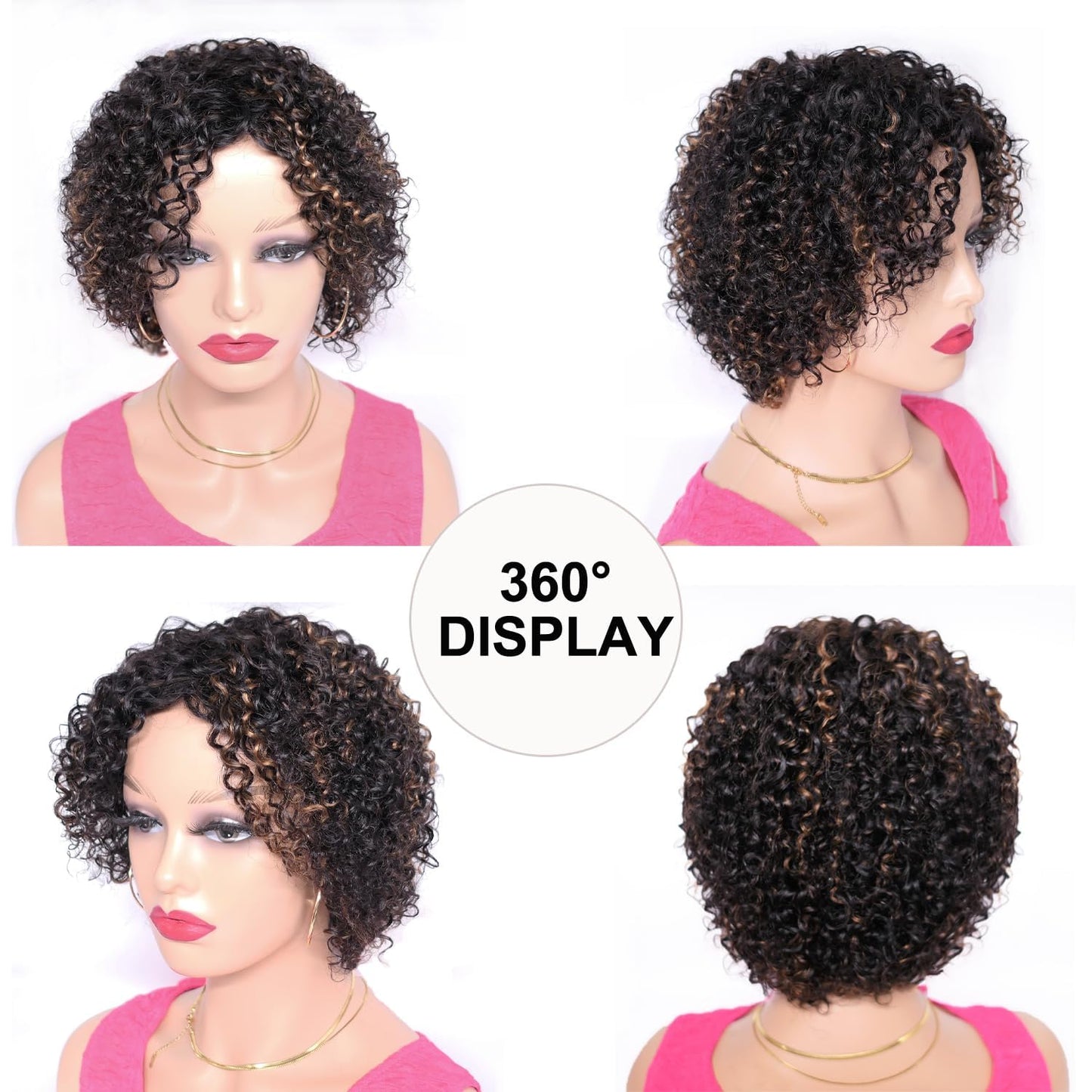 Velicoo Short Curly Human Hair Wigs for Black Women Lightweight Breathable Highlight Wig Ombre Black and Copper Brazilian Hair 1