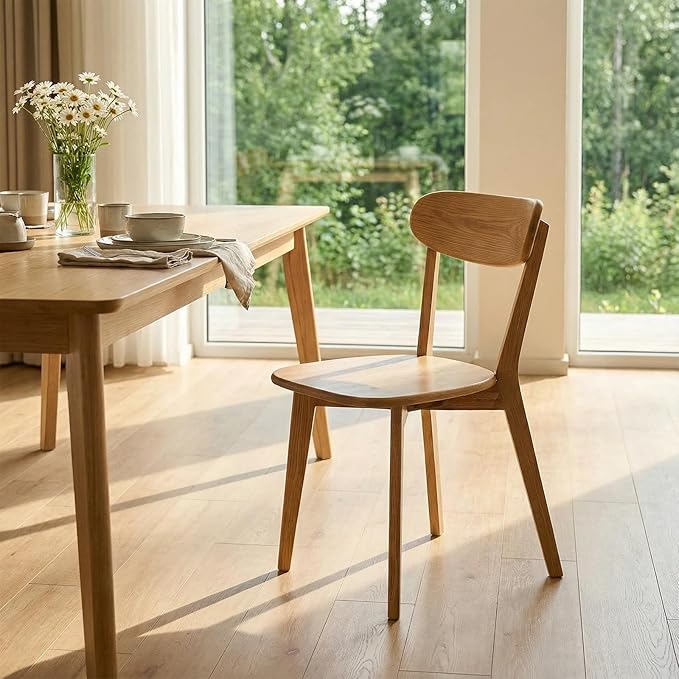 Bamskov 100% Solid Oak Wood Dining Room Chairs - Practical Kitchen Chairs - Wood Chair for Dining Room, Kitchen (1, Natural)