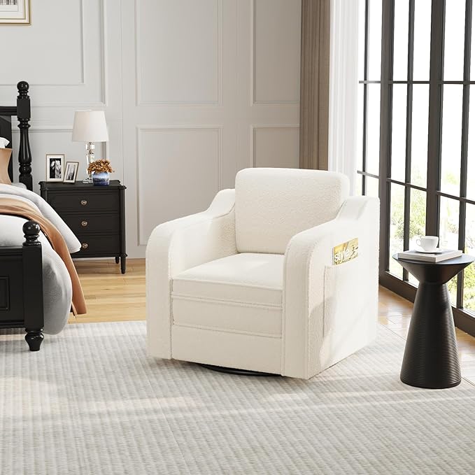 FiveWillowise Swivel Accent Chair Set of 2 for Living Room, 30 Inches Barrel Upholstered Armchair, Cozy Modern Arm Chair Single Sofa for Bedroom, Apartment, Reading Room, White