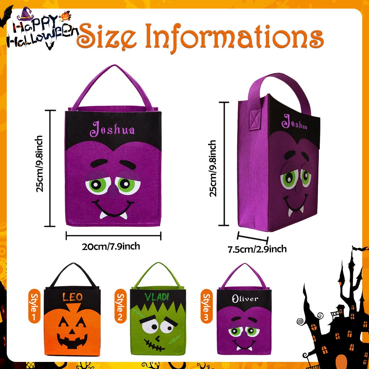 guccde Personalized Halloween Trick or Treat Bags for Kids, Custom Name Halloween Candy Bags (Bag-Felt)