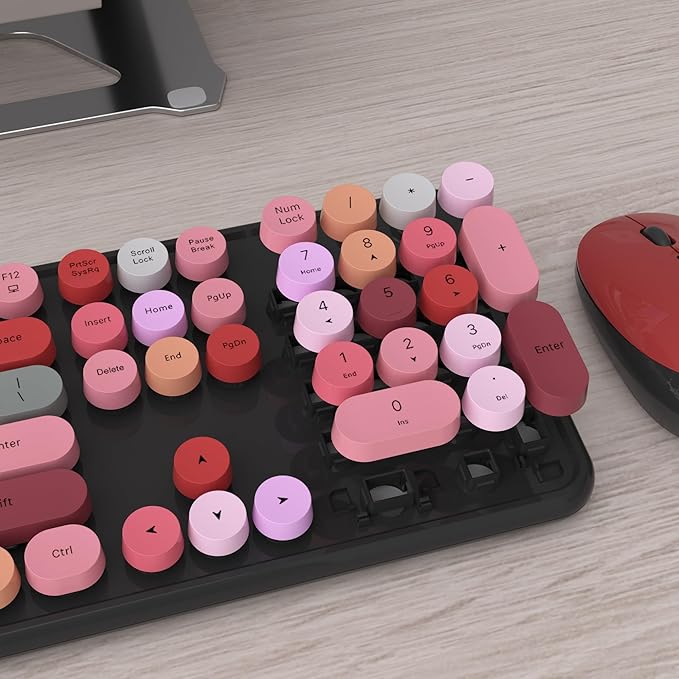 UBOTIE Colorful Computer Wireless Keyboard Mouse Combos, Typewriter Flexible Keys Office Full-Sized Keyboard, 2.4GHz Dropout-Free Connection and Optical Mouse (Black-Colorful)