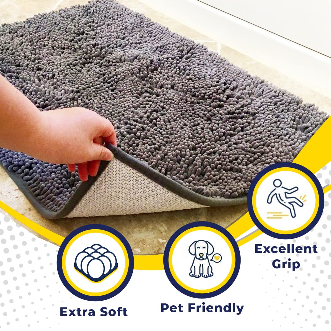 Muddy Mat® Shown on TV – Super Absorbent Microfiber Dog Door Mat for Muddy Paws, Non-Slip Washable Pet Rug, Quick Dry Chenille Entryway Carpet, Machine Washable Indoor Outdoor mat, Grey 30"x19"