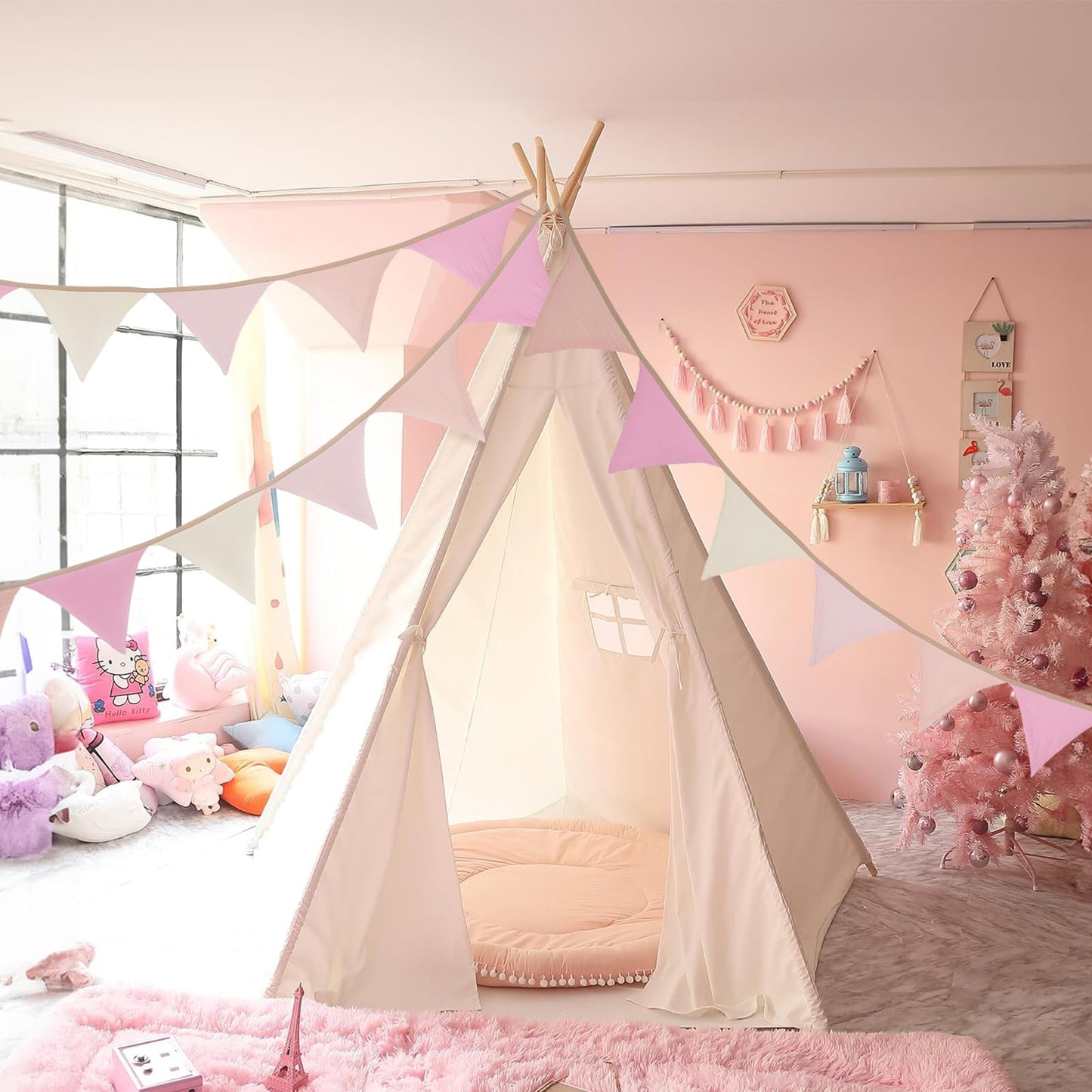 GCQQ Pennant Banner Flags 9Ft Pink Pennant Nursery Garland 12Pcs Light Pink Baby Girl Banners Double-Side Bunting Triangle Birthday Banner Girl Toddler Room Decor for Kids Bed Baby Shower Party Decor