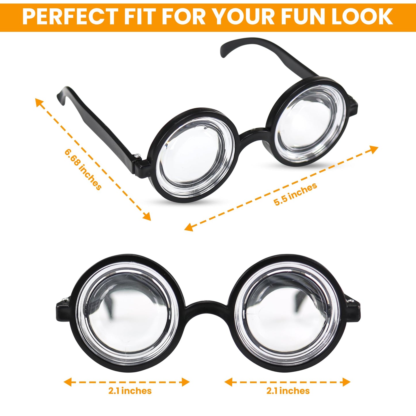 Iconikal Thick Lens Nerd Costume Glasses Small Black 5.5x2.1-Inch Plastic Frames Wizard Scientist Dress-Up Halloween Cosplay Party Accessory