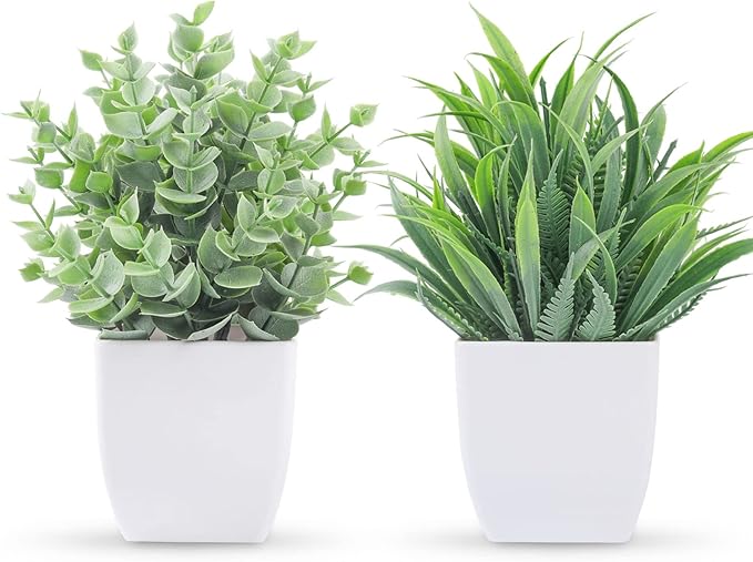 Der Rose 2 Pack Small Fake Plants Mini Artificial Potted Plants for Table Desk Home Laundry Room Bathroom Office Decor