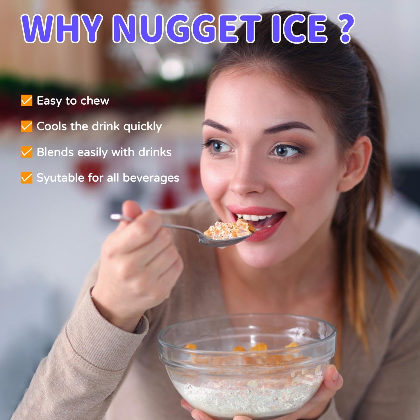 Commercial Nugget Ice Maker 80Lbs/24H with 20Lbs Storage, Stainless Steel Pellet Ice Machine, Ready in 10-15 Mins, Self-Cleaning for Office & Home Restaurants Bars