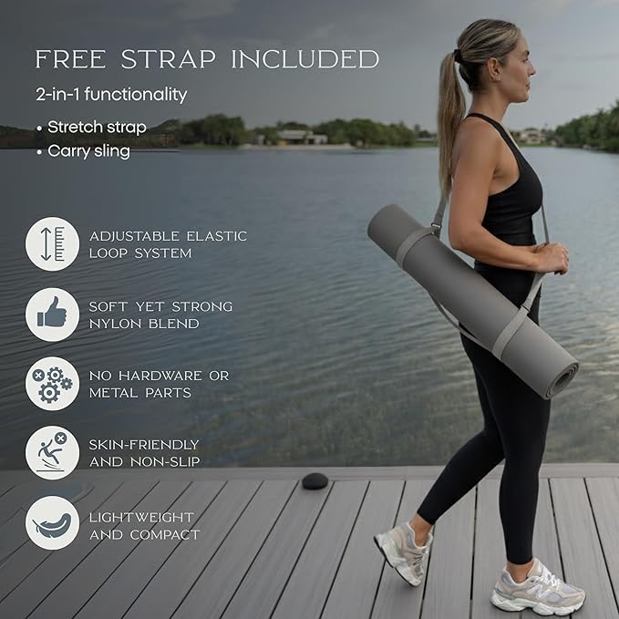 FFLLOOWW Body & Soul Non-Slip Yoga Mat, 4.5mm Natural Rubber Exercise Mat with Carry Strap – Anti-Sweat, Eco-Friendly Mat for Yoga, Pilates, Home Workouts